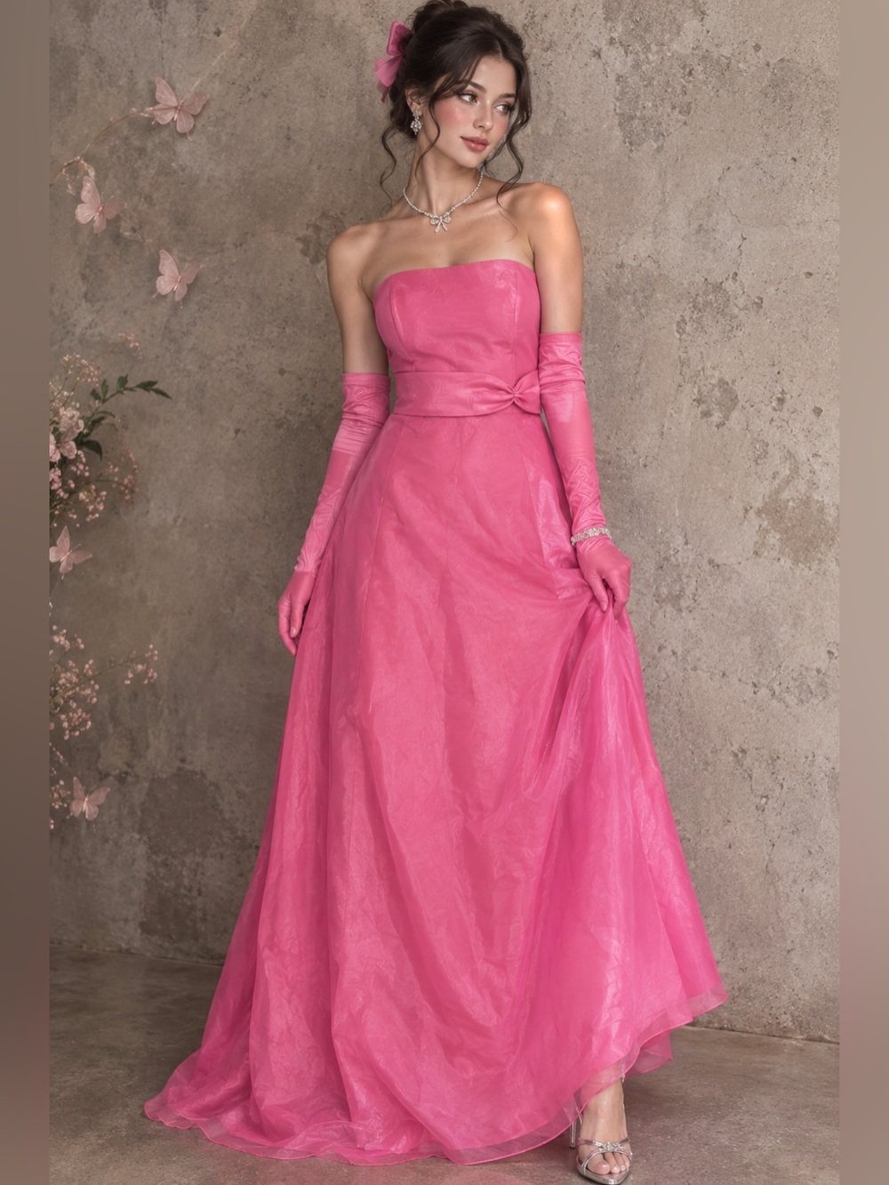 Mori Lee Pink Strapless Organza A-Line Formal Gown Dress Size 4 / 6 Small